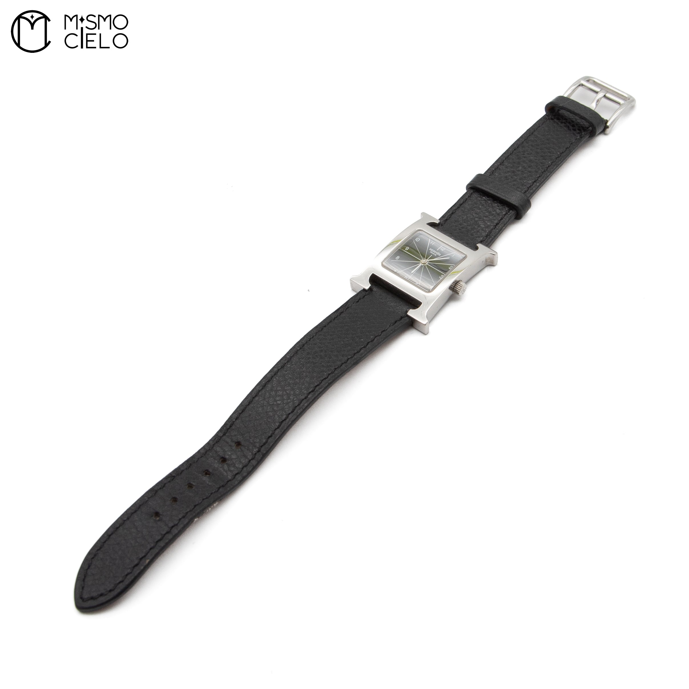 Black Dial Black Leather Belt Watch