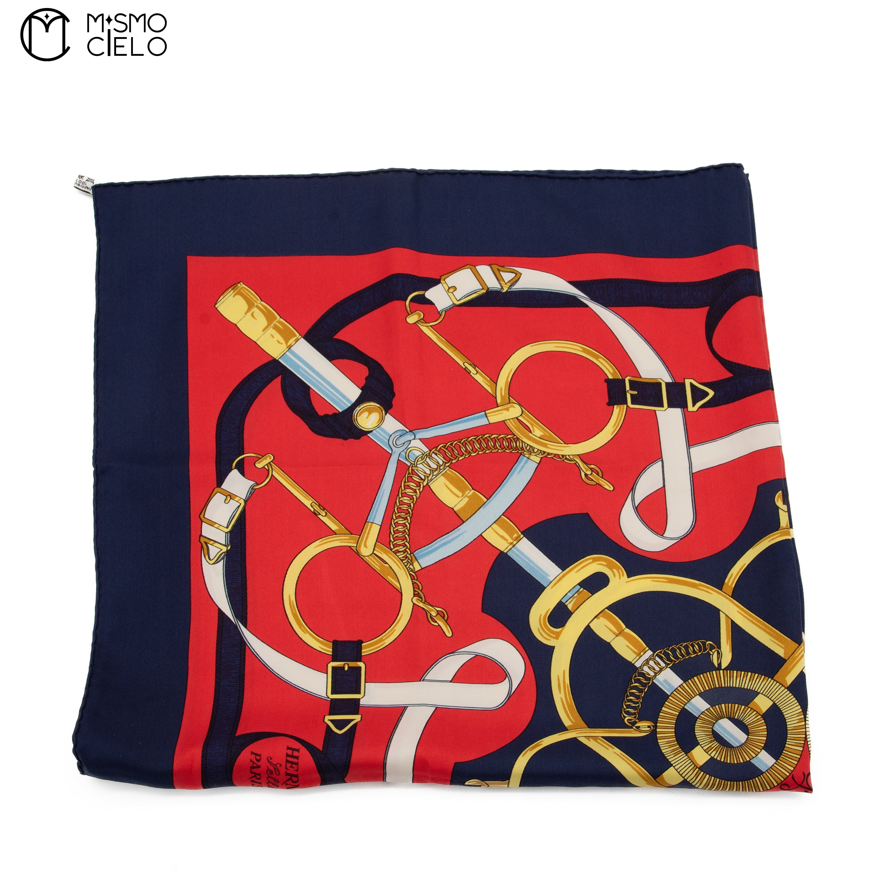 HERMES Blue and Red Scarf 73 cm