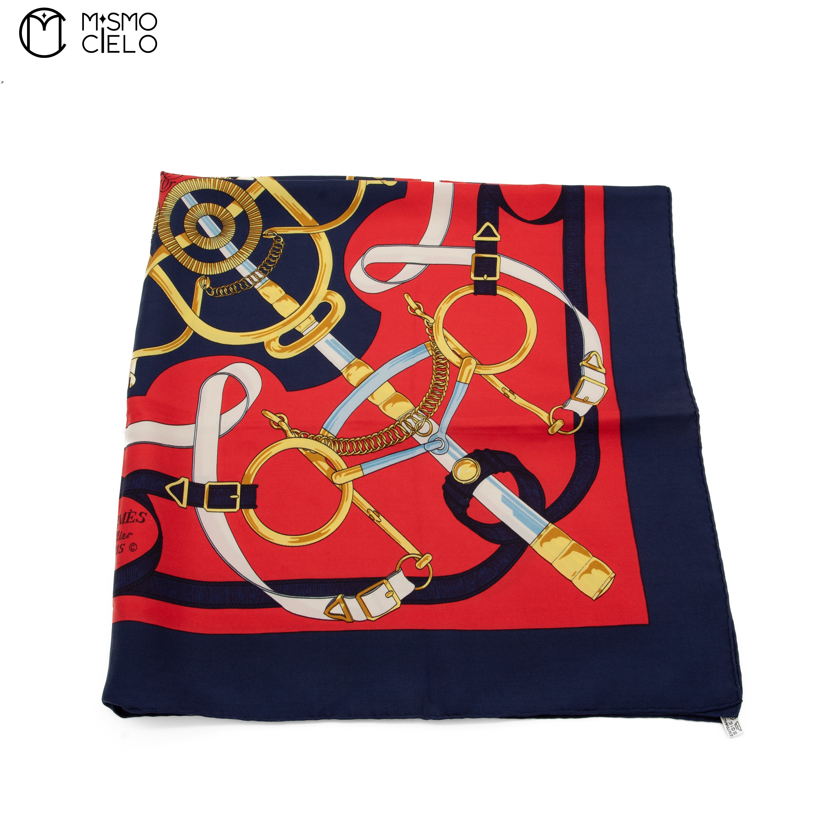 HERMES Blue and Red Scarf 73 cm