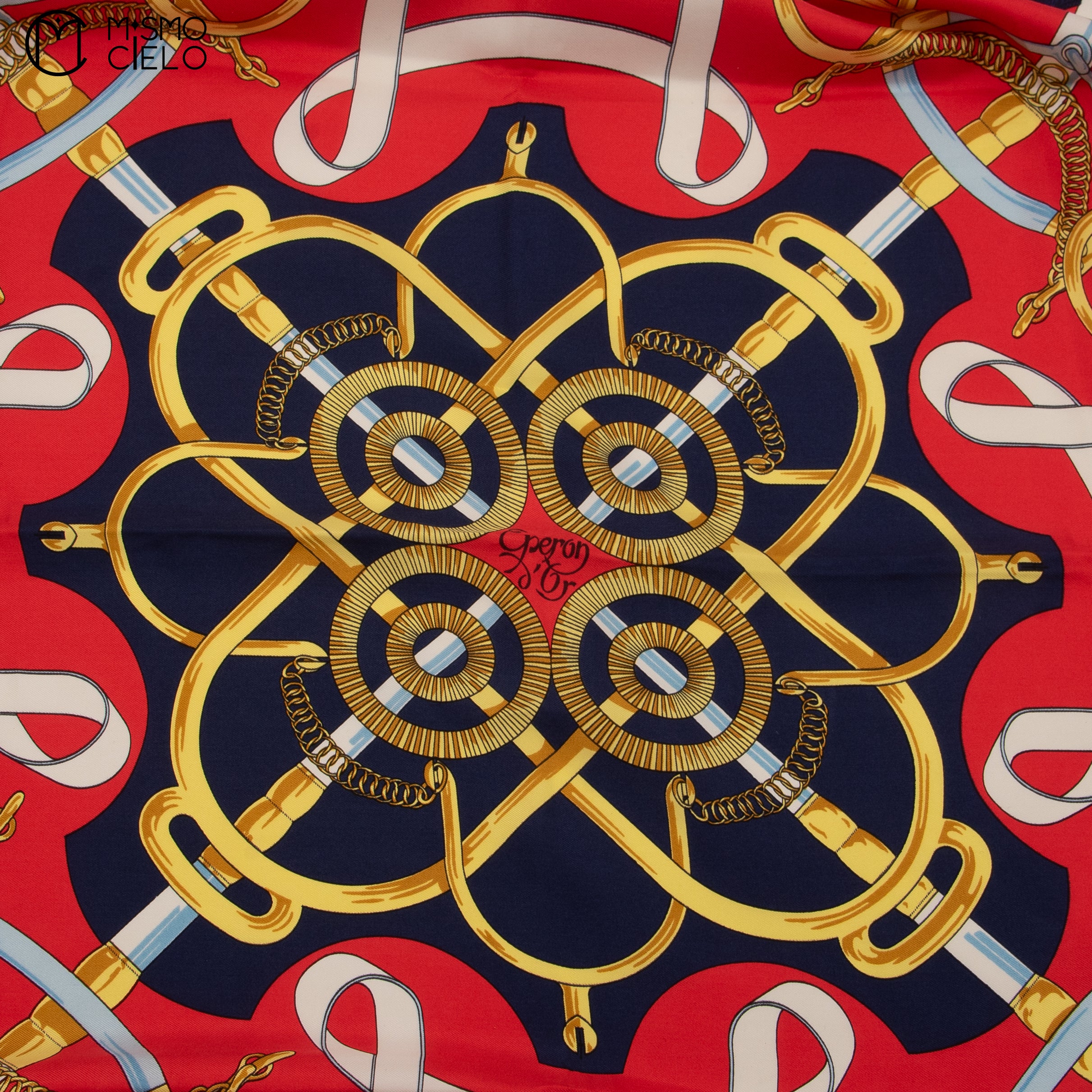 HERMES Blue and Red Scarf 73 cm
