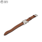 Silver H Watch White Face Brown Band