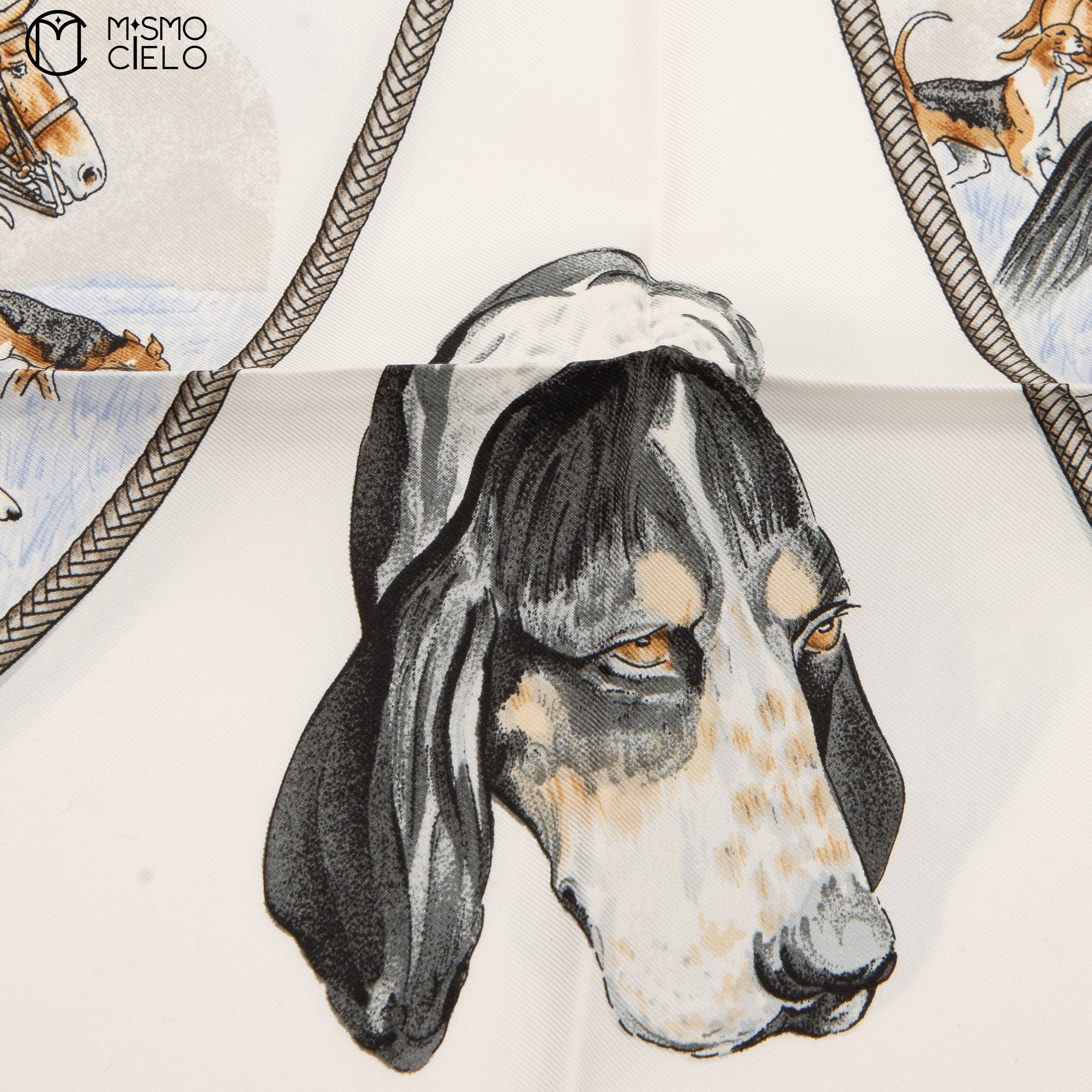 HERMES Le Laisser Courre Black Hunting Dogs Carre 90*