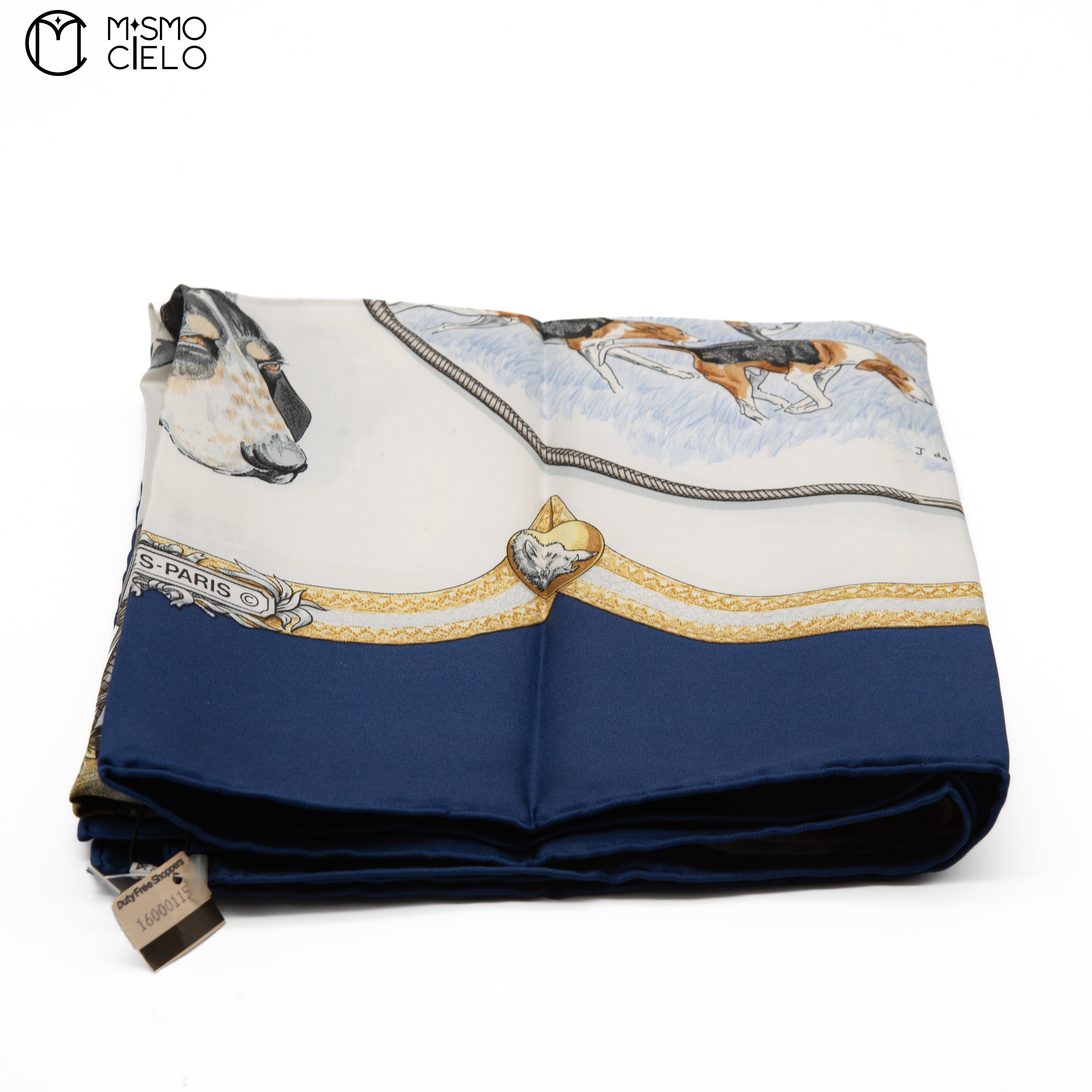 HERMES Le Laisser Courre Black Hunting Dogs Carre 90*