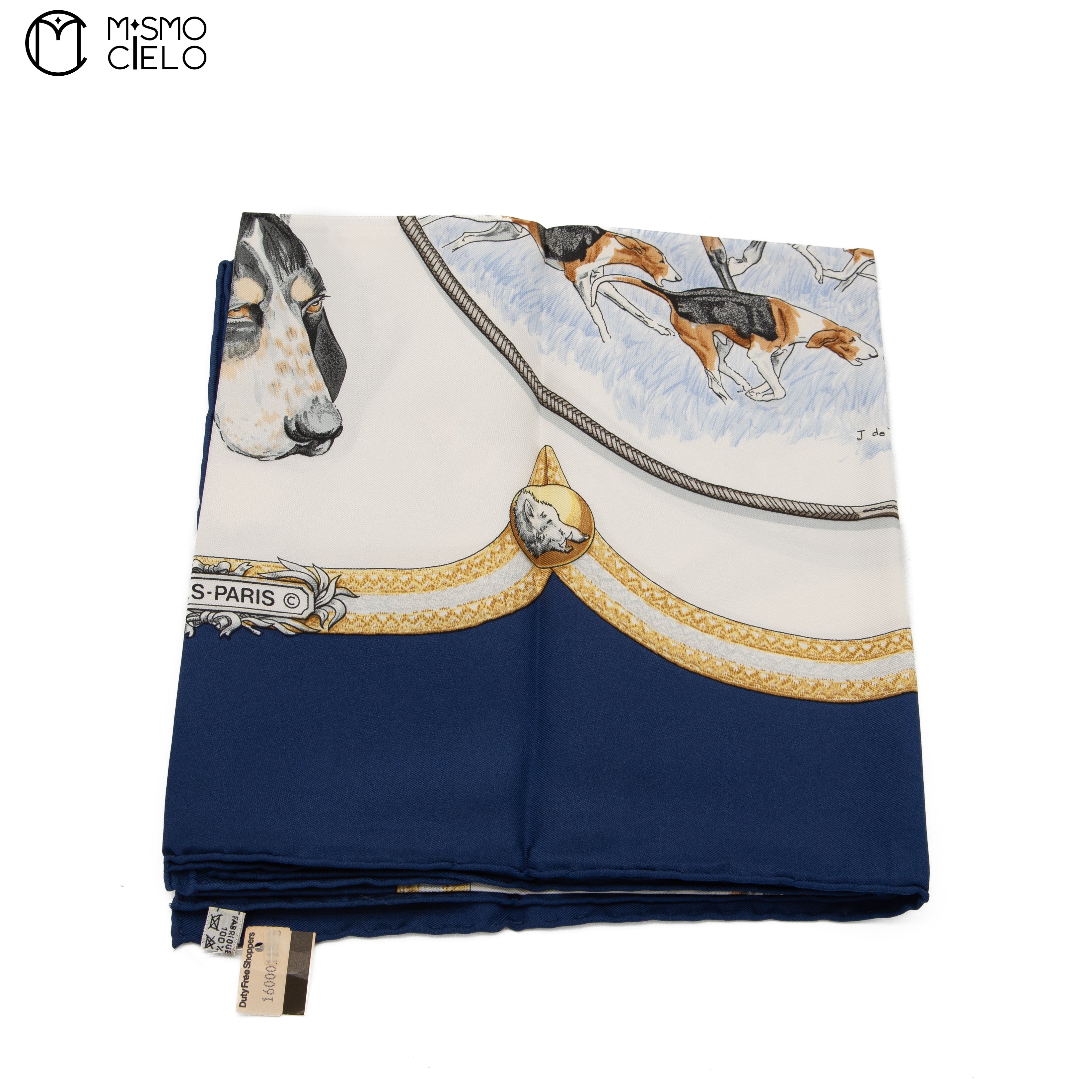 HERMES Le Laisser Courre Black Hunting Dogs Carre 90*