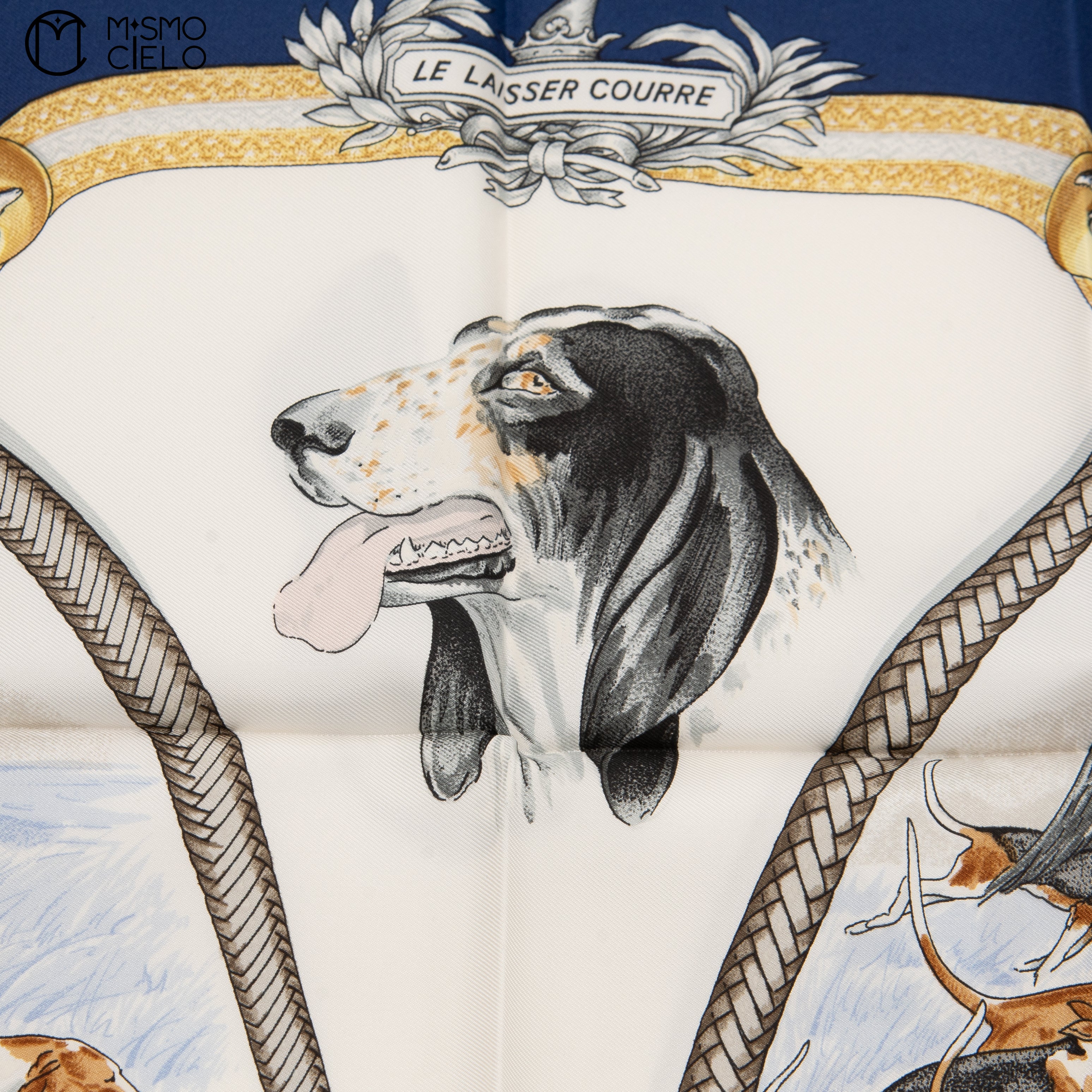 HERMES Le Laisser Courre Black Hunting Dogs Carre 90*