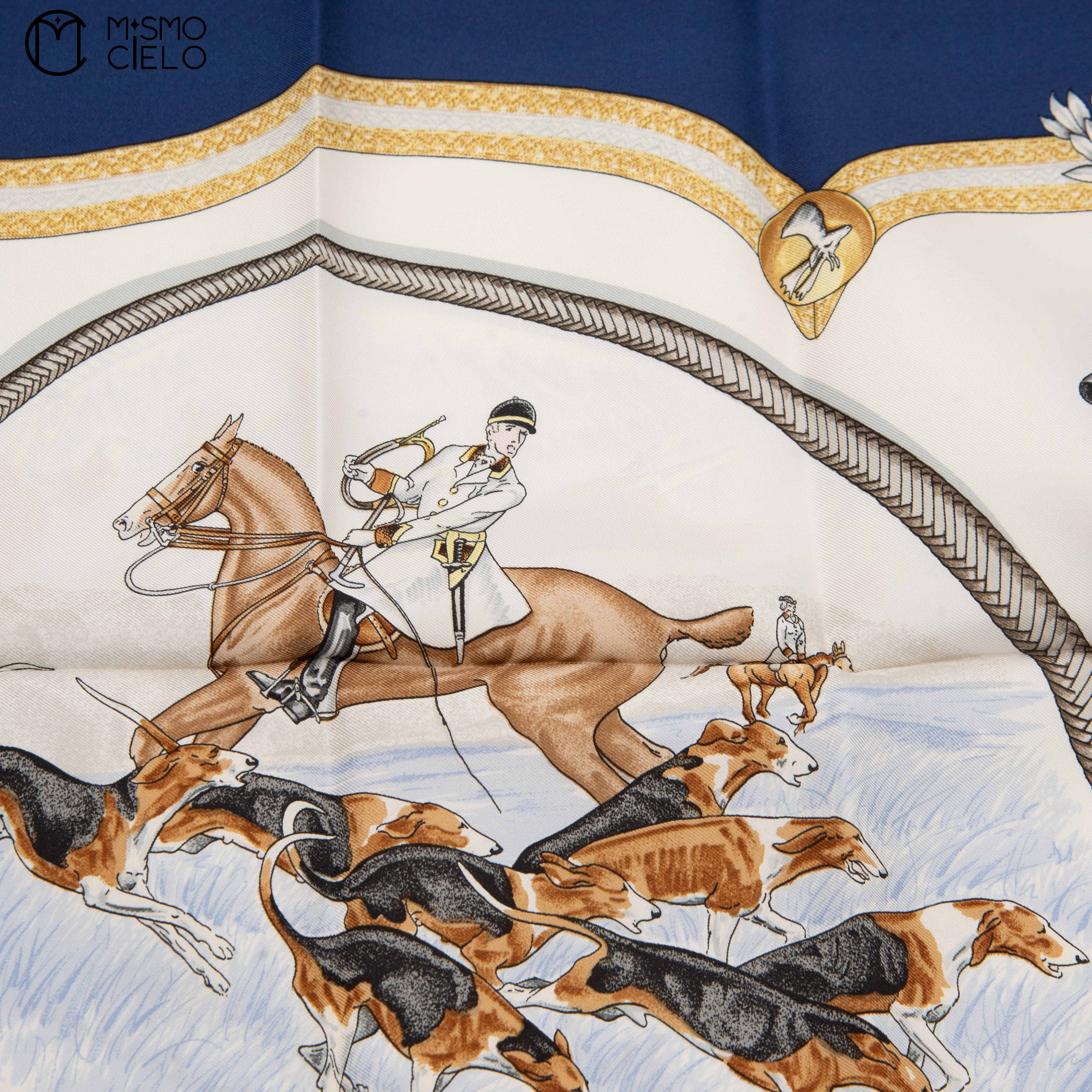 HERMES Le Laisser Courre Black Hunting Dogs Carre 90*