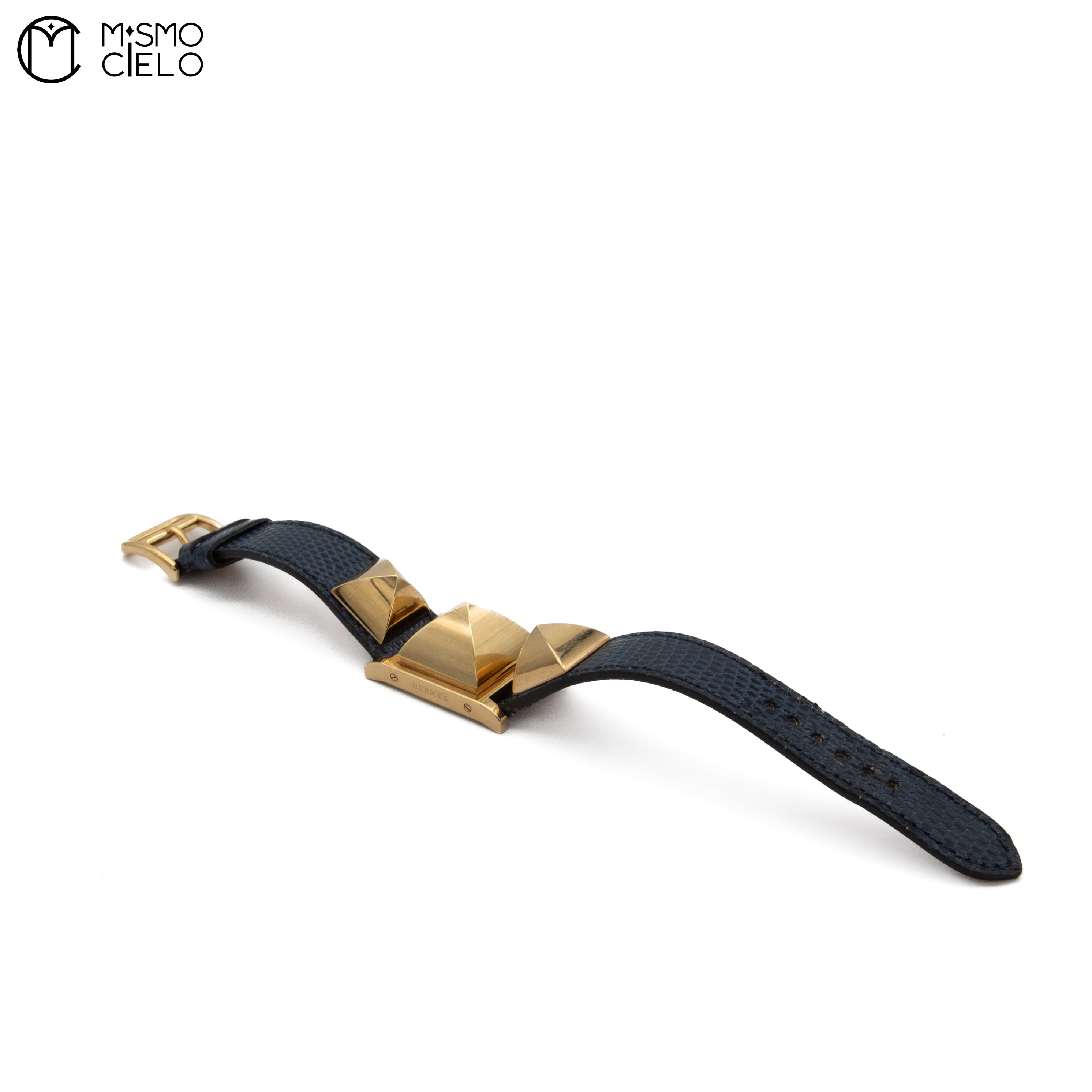 Navy Blue Lizard Strap White Dial Gold Plated Watch