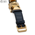 Navy Blue Lizard Strap White Dial Gold Plated Watch