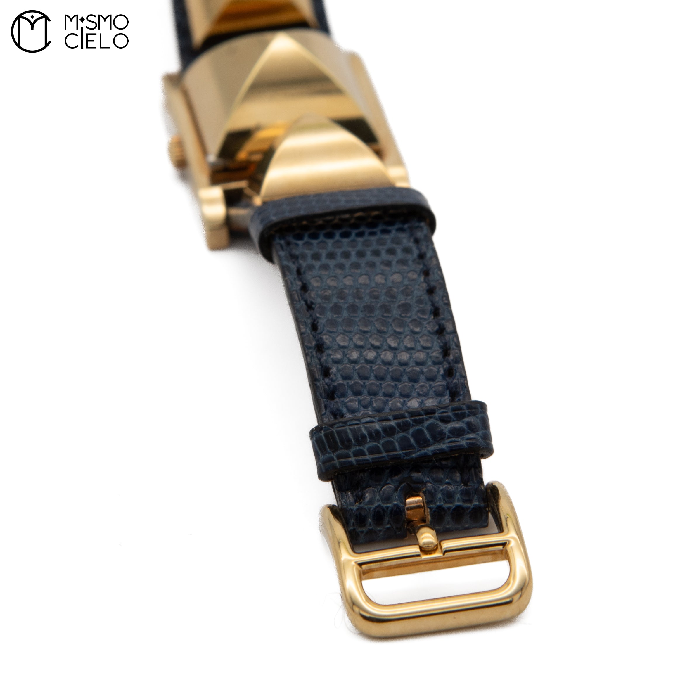 Navy Blue Lizard Strap White Dial Gold Plated Watch