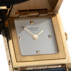 Navy Blue Lizard Strap White Dial Gold Plated Watch