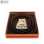 Black Brown Gold H Reversible Belt