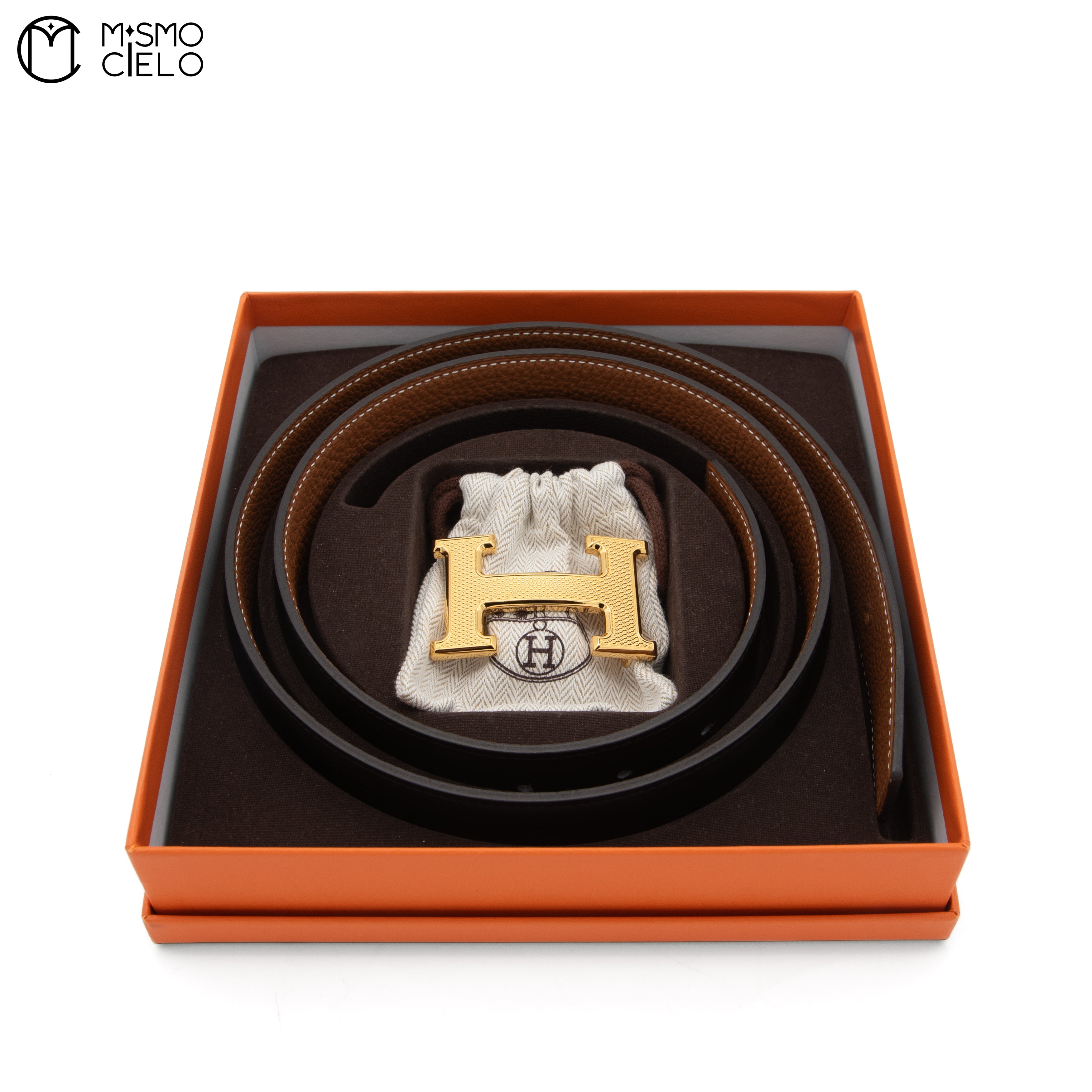 Black Brown Gold H Reversible Belt