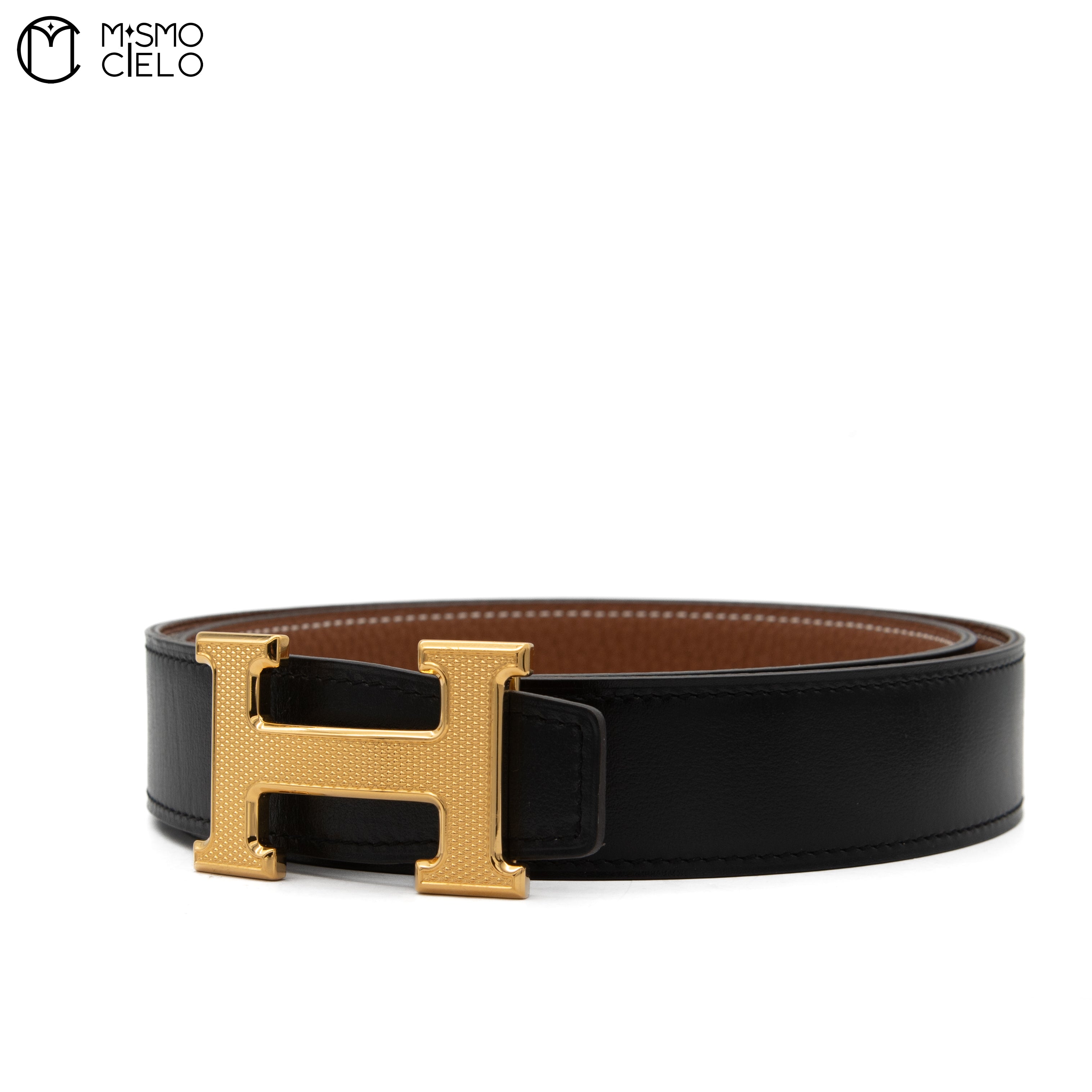 Black Brown Gold H Reversible Belt
