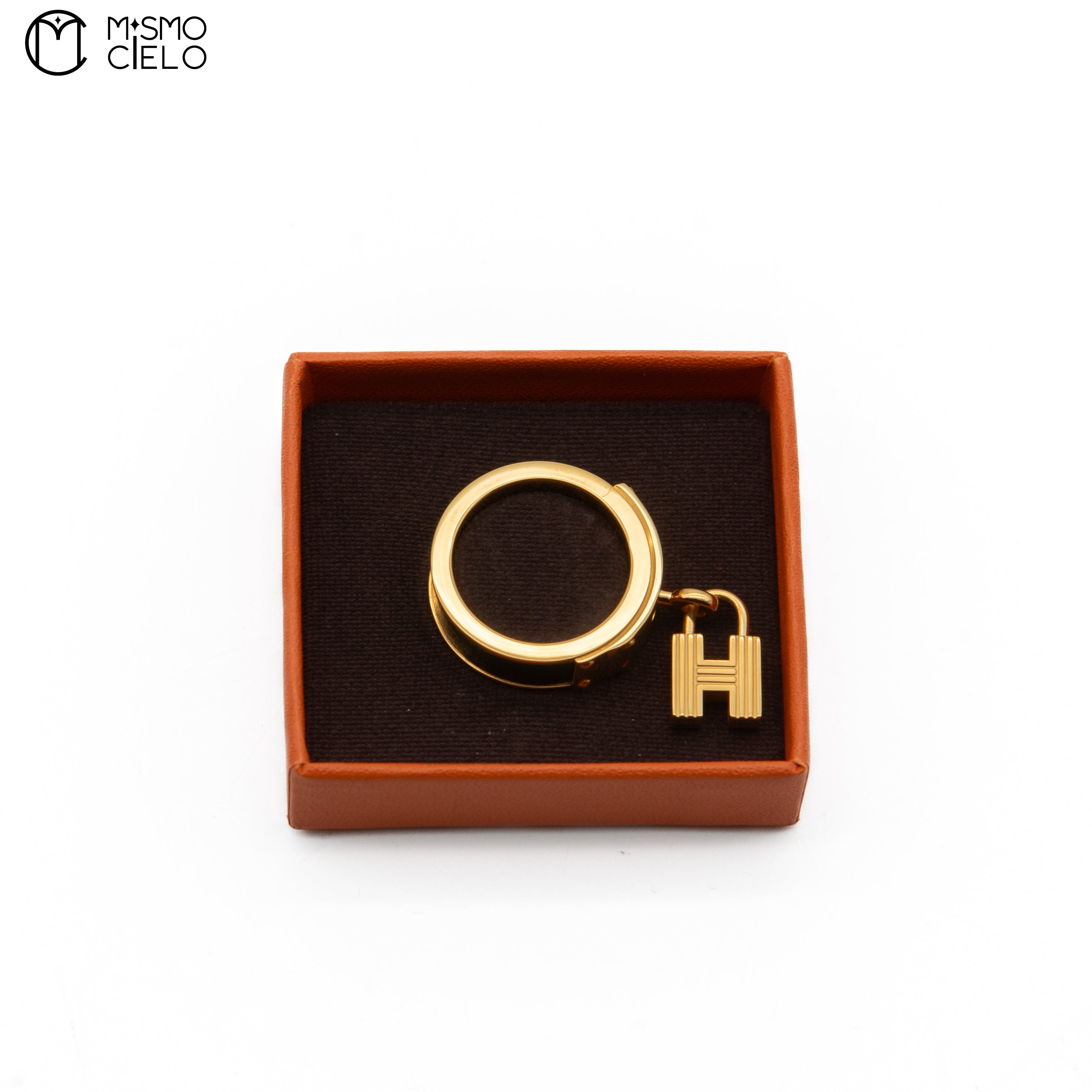 HERMES Gold H logo Scarf Ring *