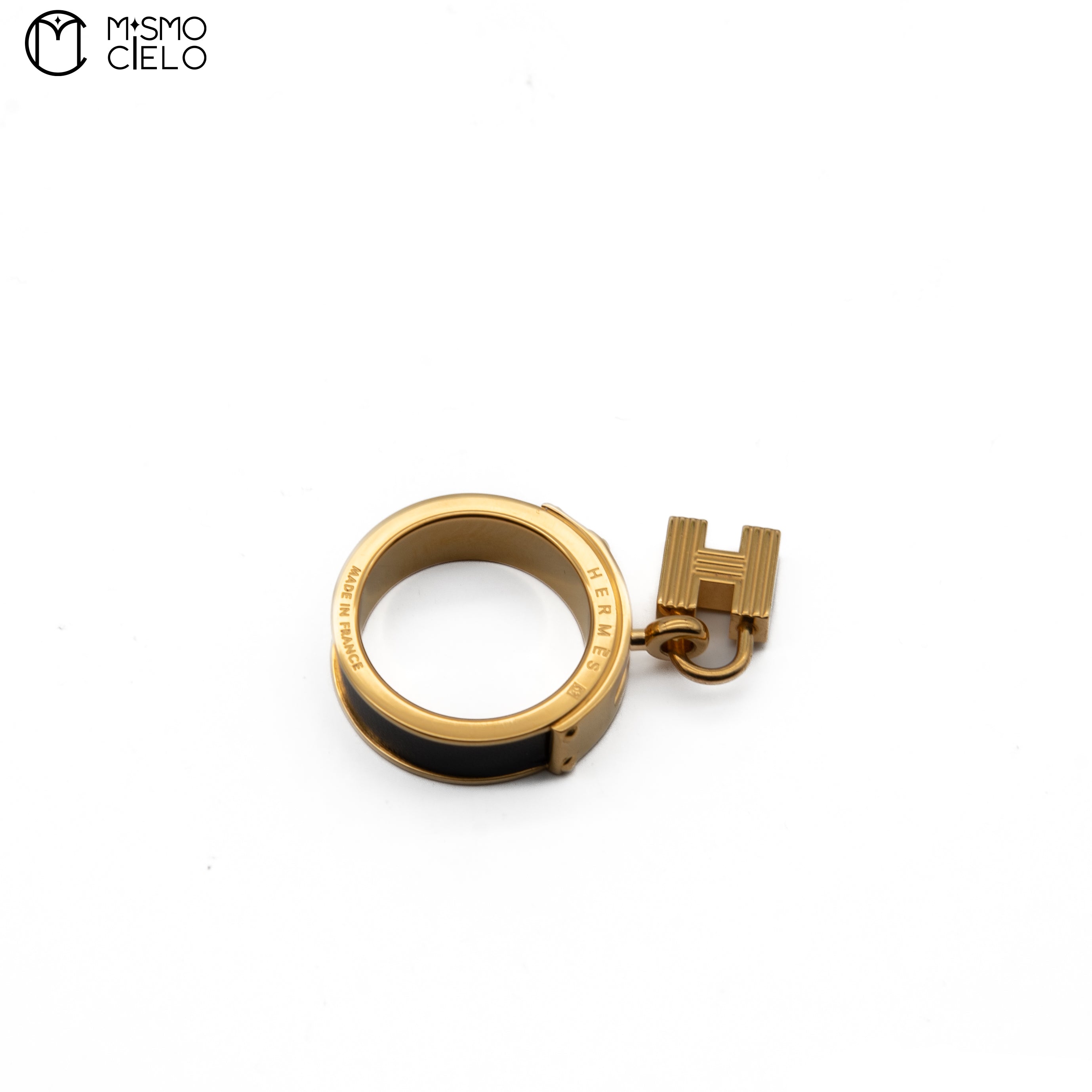 HERMES Gold H logo Scarf Ring *
