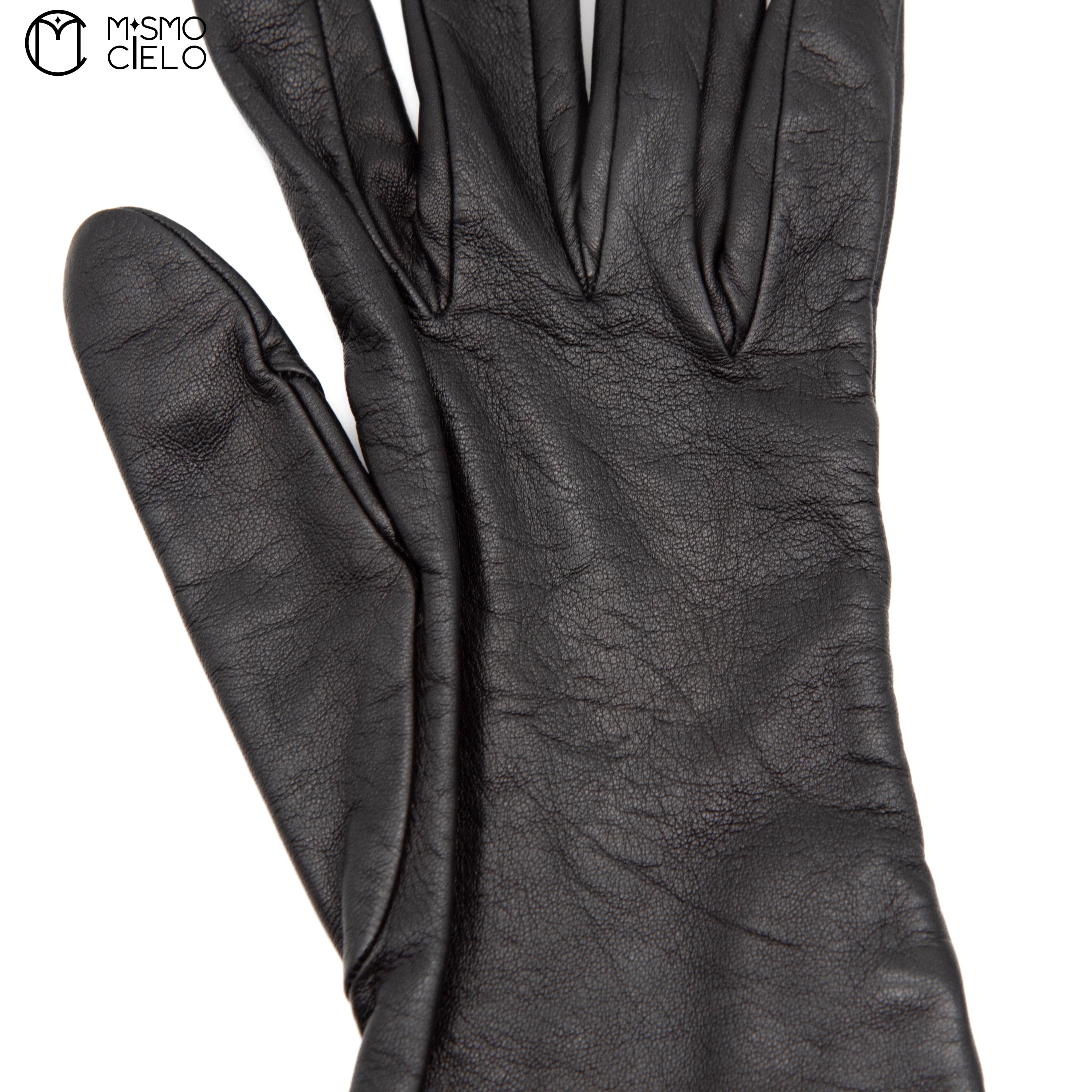 Long Black Leather Gloves