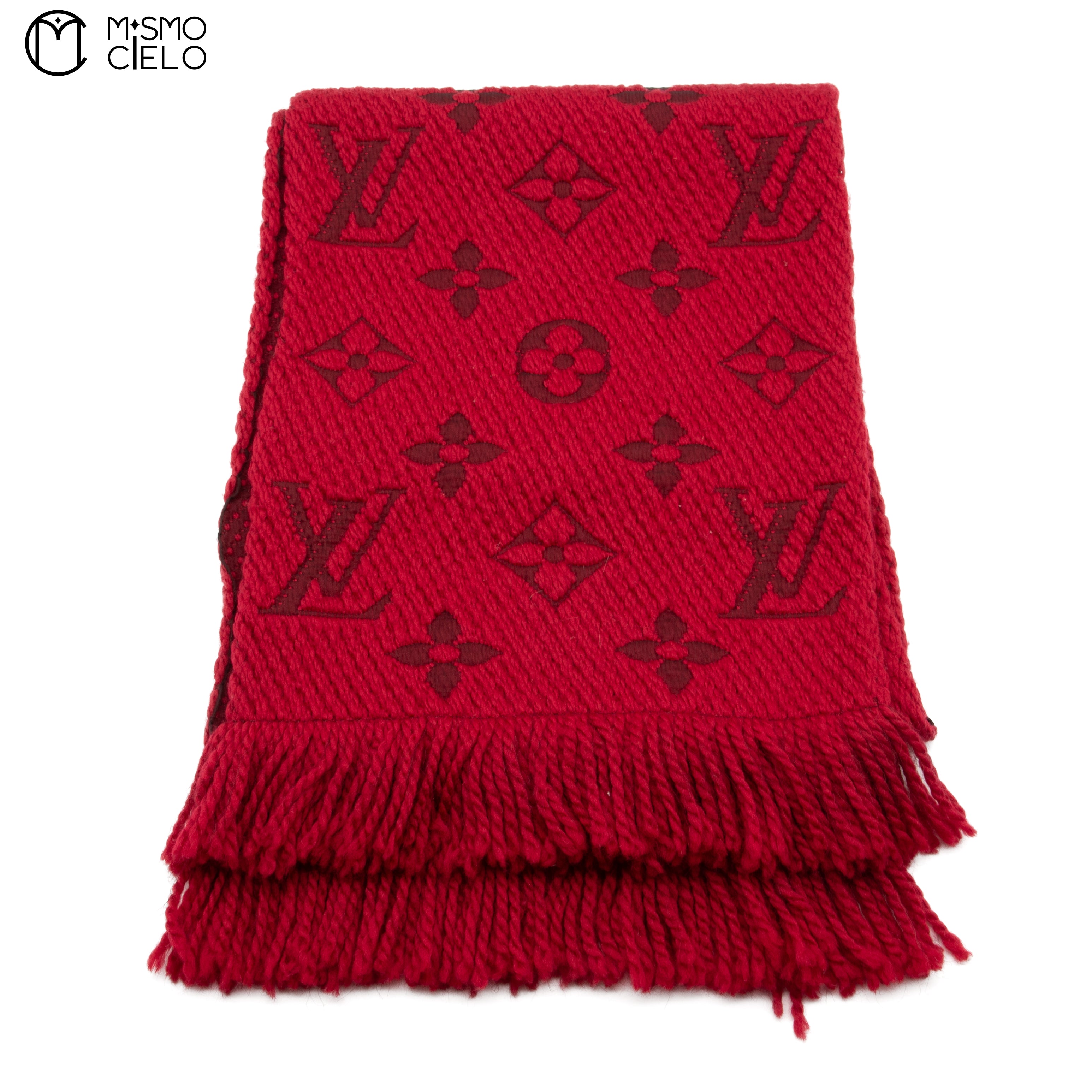 LOUIS VUITTON Monogram Logo Red Echarpe 168cm