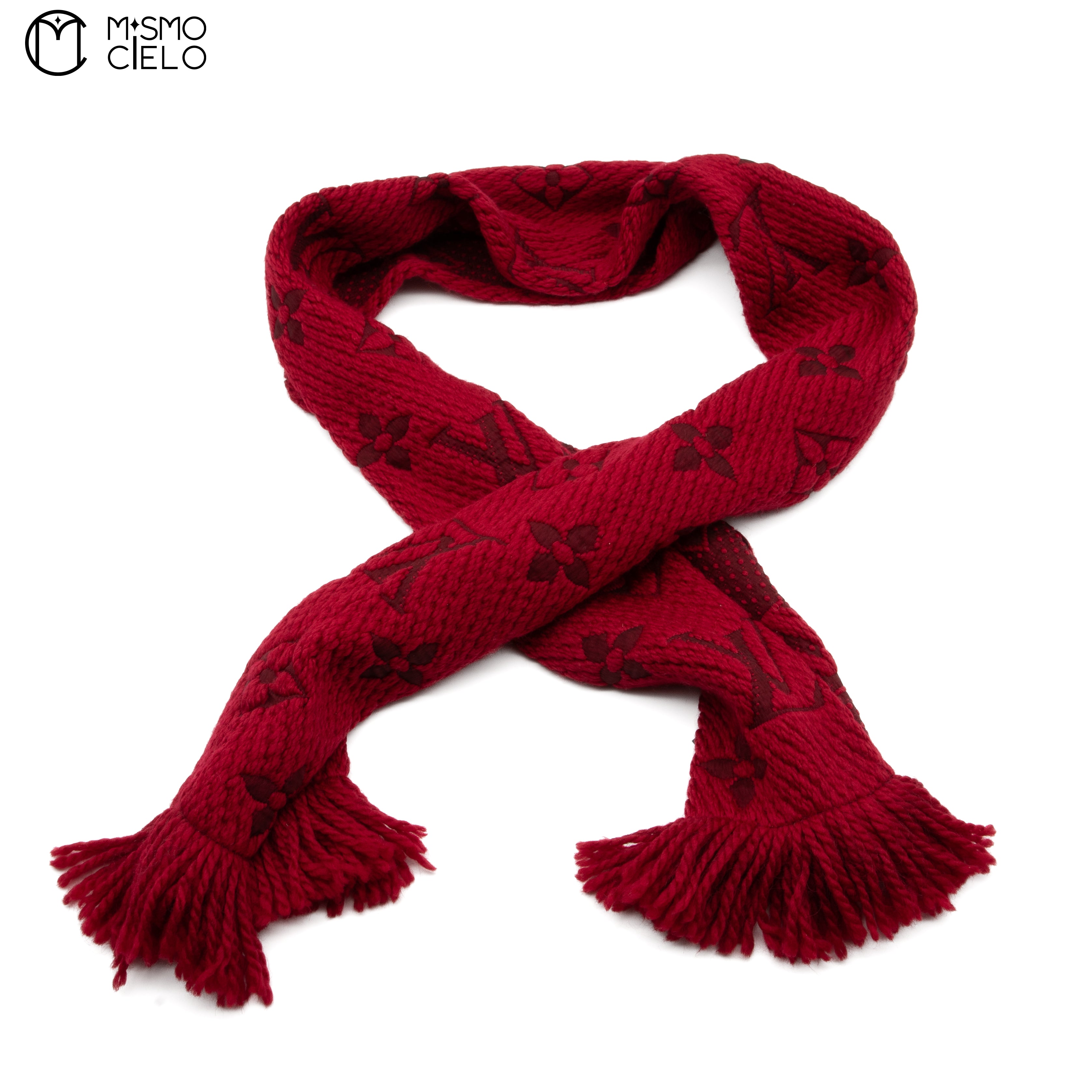 LOUIS VUITTON Monogram Logo Red Echarpe 168cm