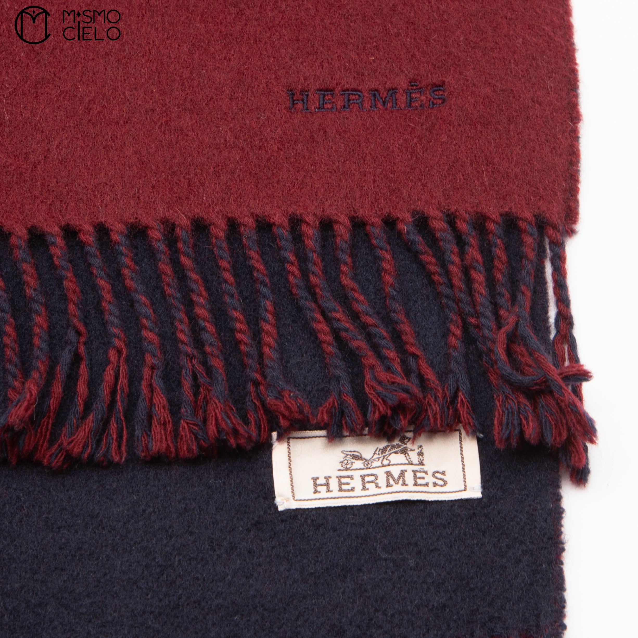 HERMES Burgandy Cashmere Scarf 168 cm