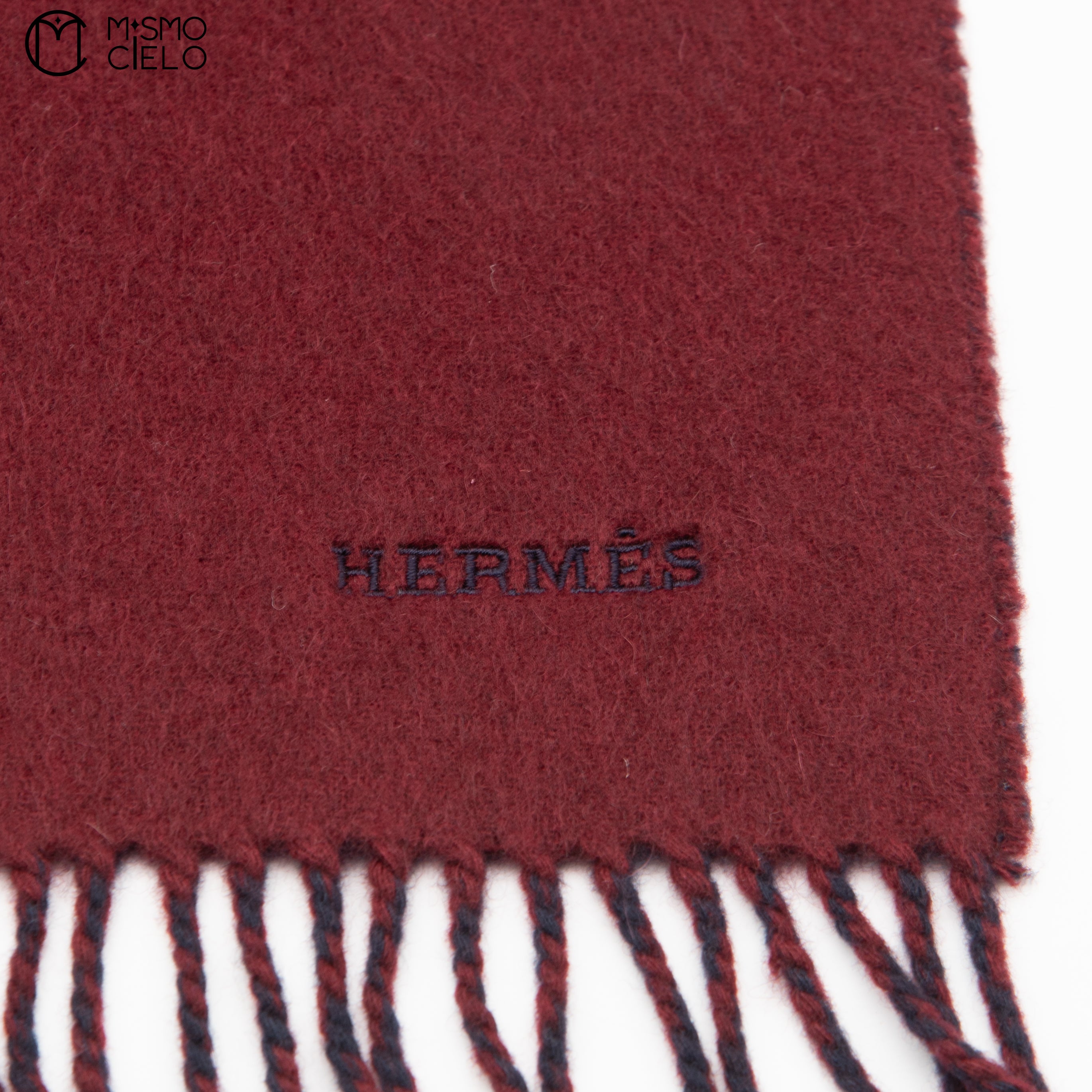 HERMES Burgandy Cashmere Scarf 168 cm