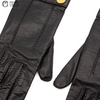 Black Series Leather Gloves with Gold Buttons