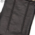 Black Series Leather Gloves with Gold Buttons