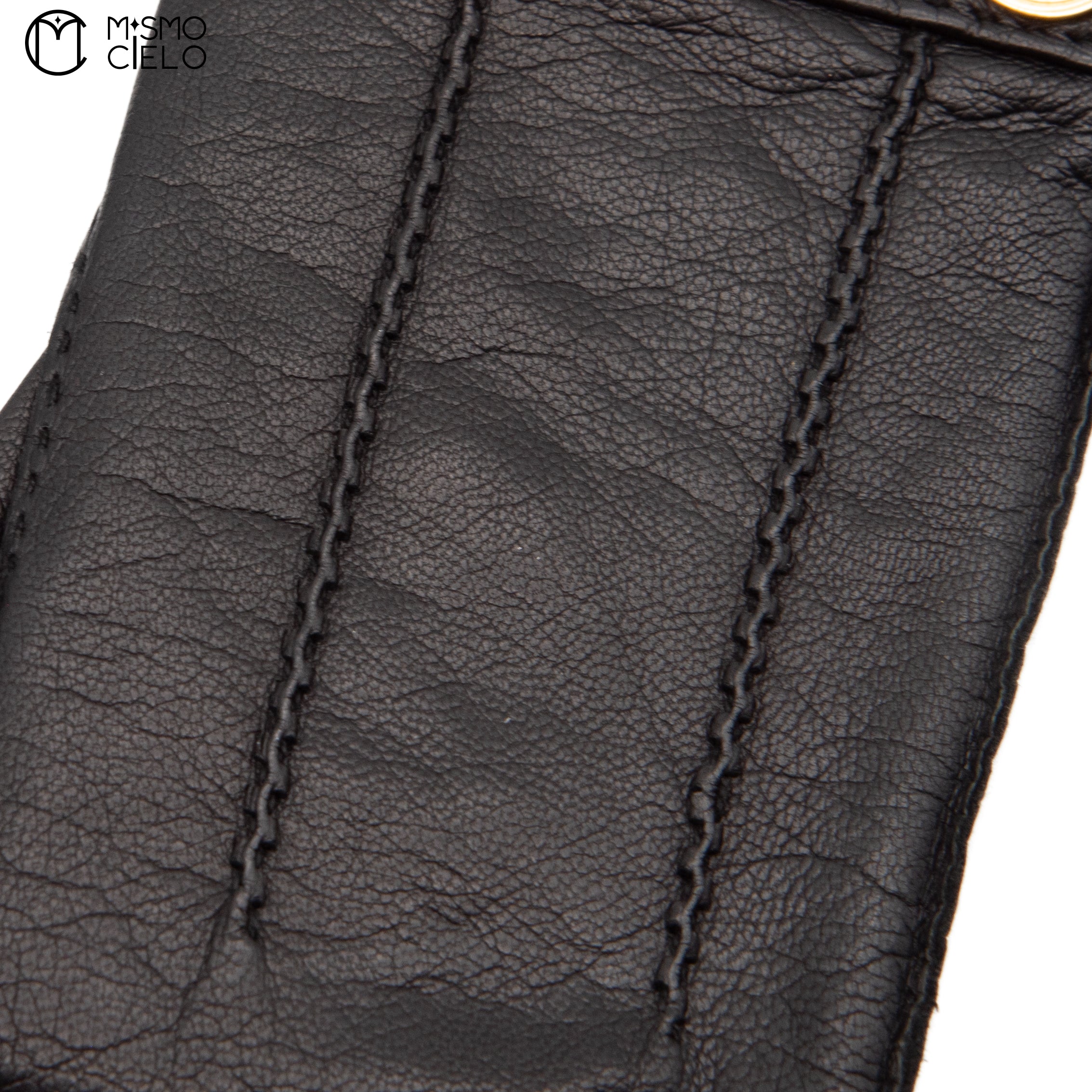 Black Series Leather Gloves with Gold Buttons