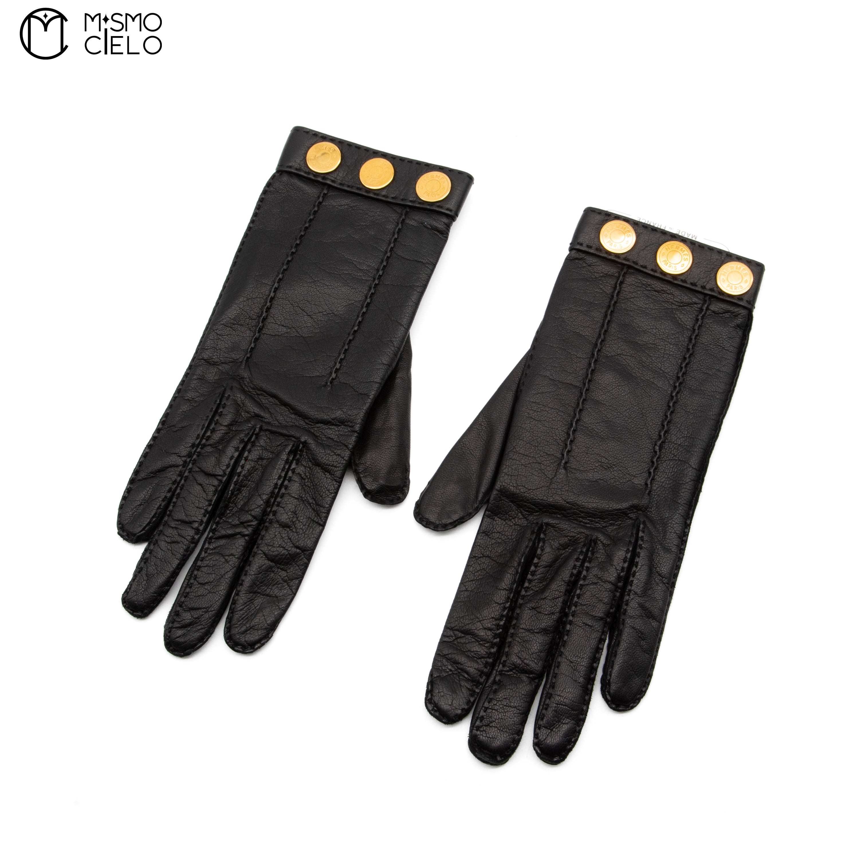 Black Series Leather Gloves with Gold Buttons