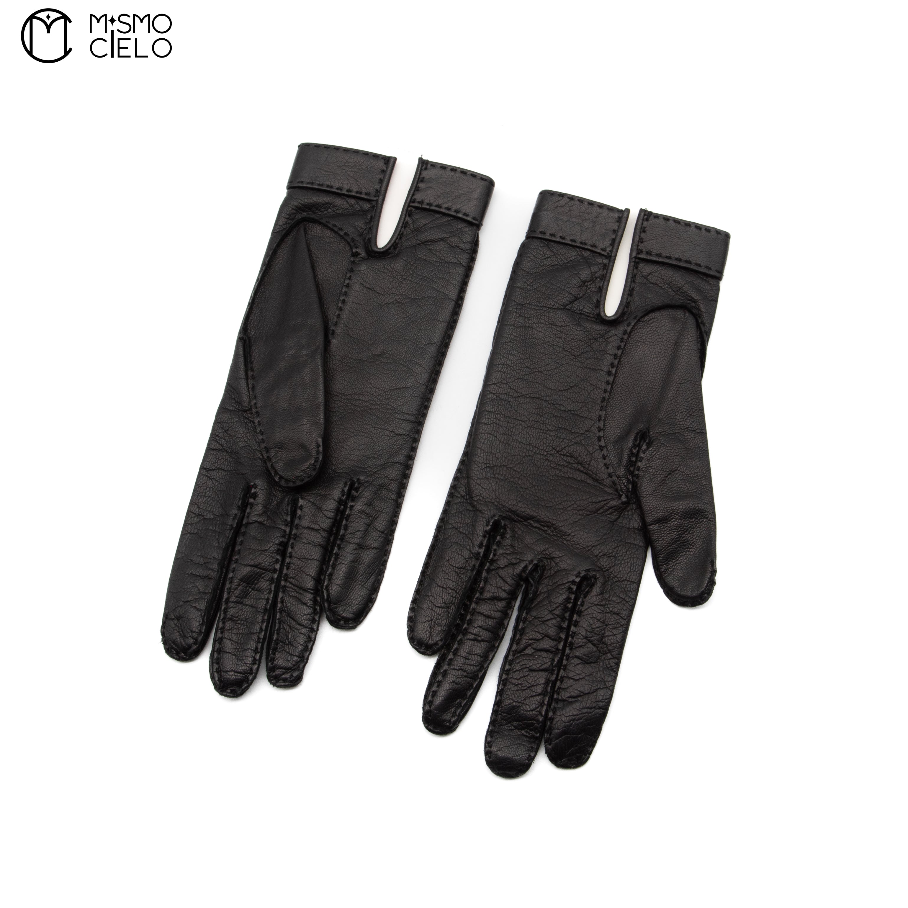 Black Series Leather Gloves with Gold Buttons