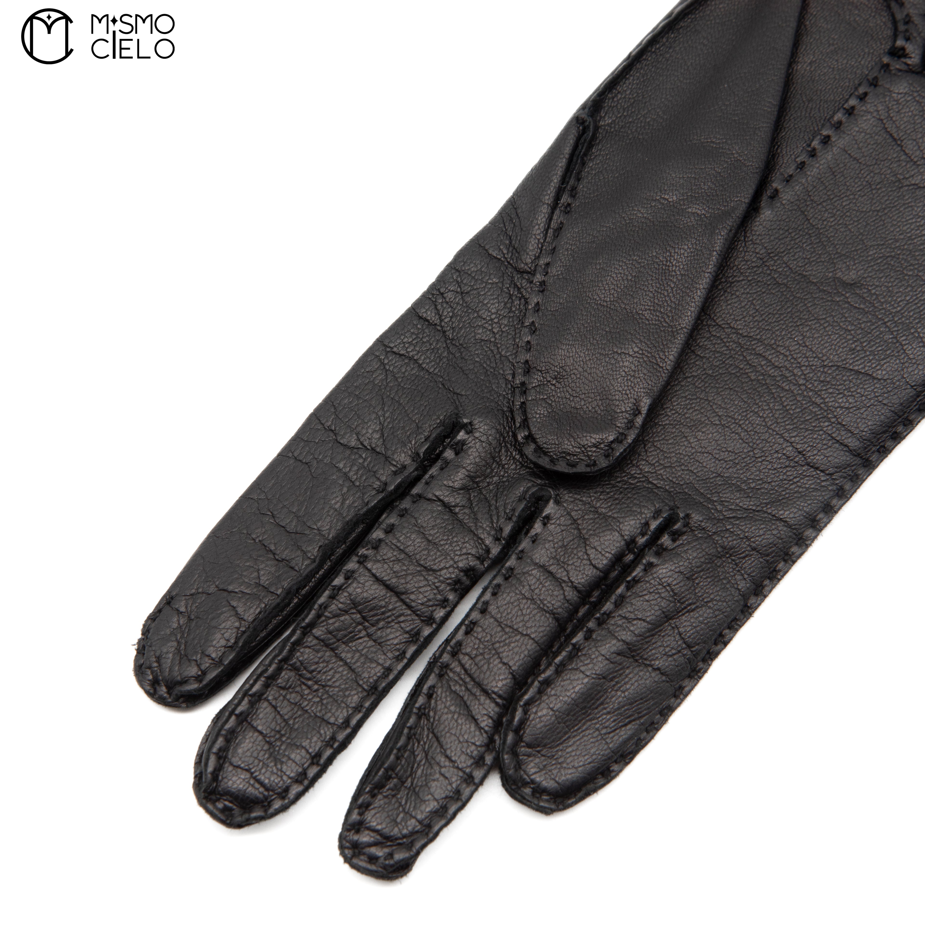Black Series Leather Gloves with Gold Buttons