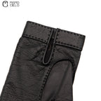 Black Series Leather Gloves with Gold Buttons