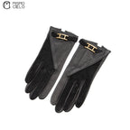 Black Leather Gloves with Gold