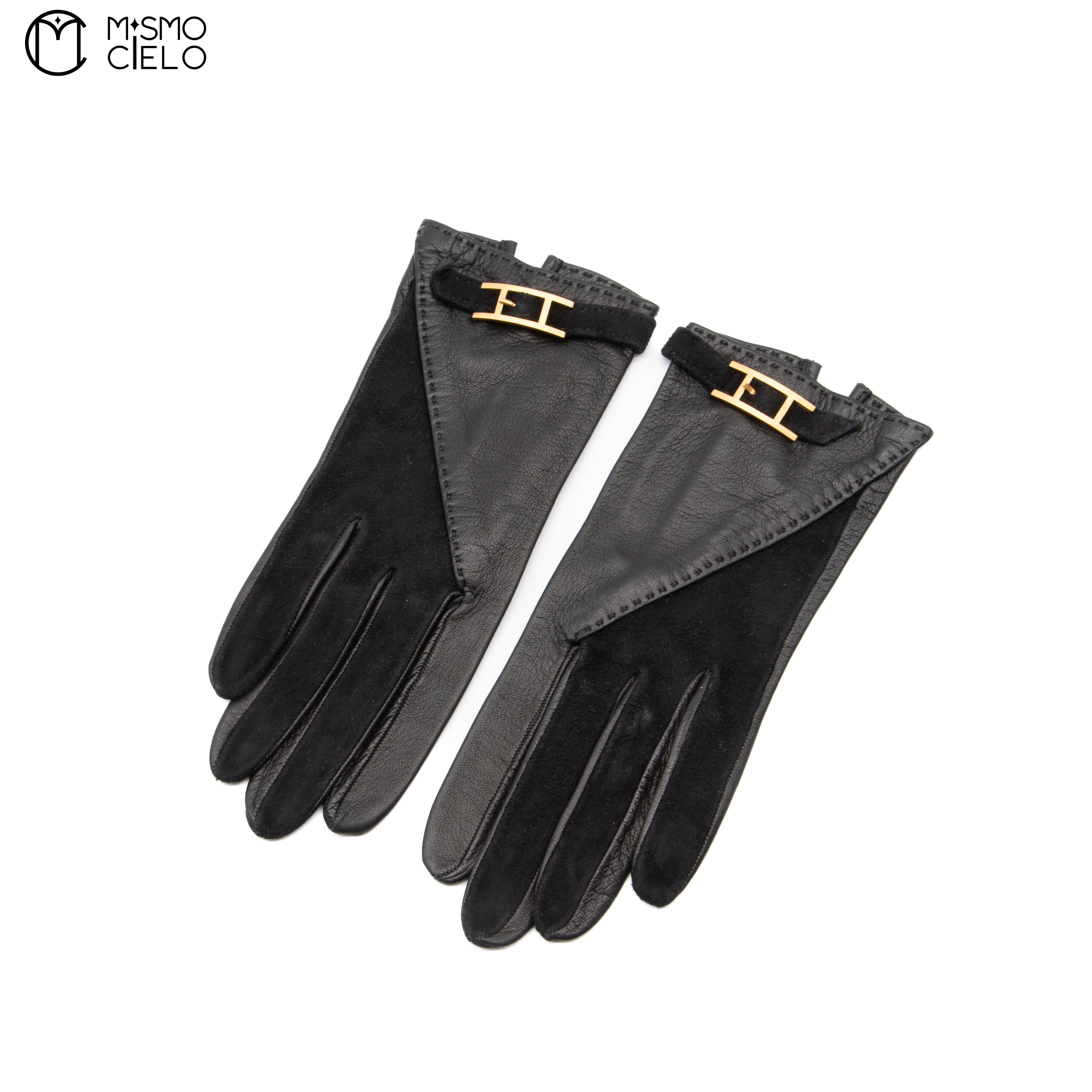 Black Leather Gloves with Gold