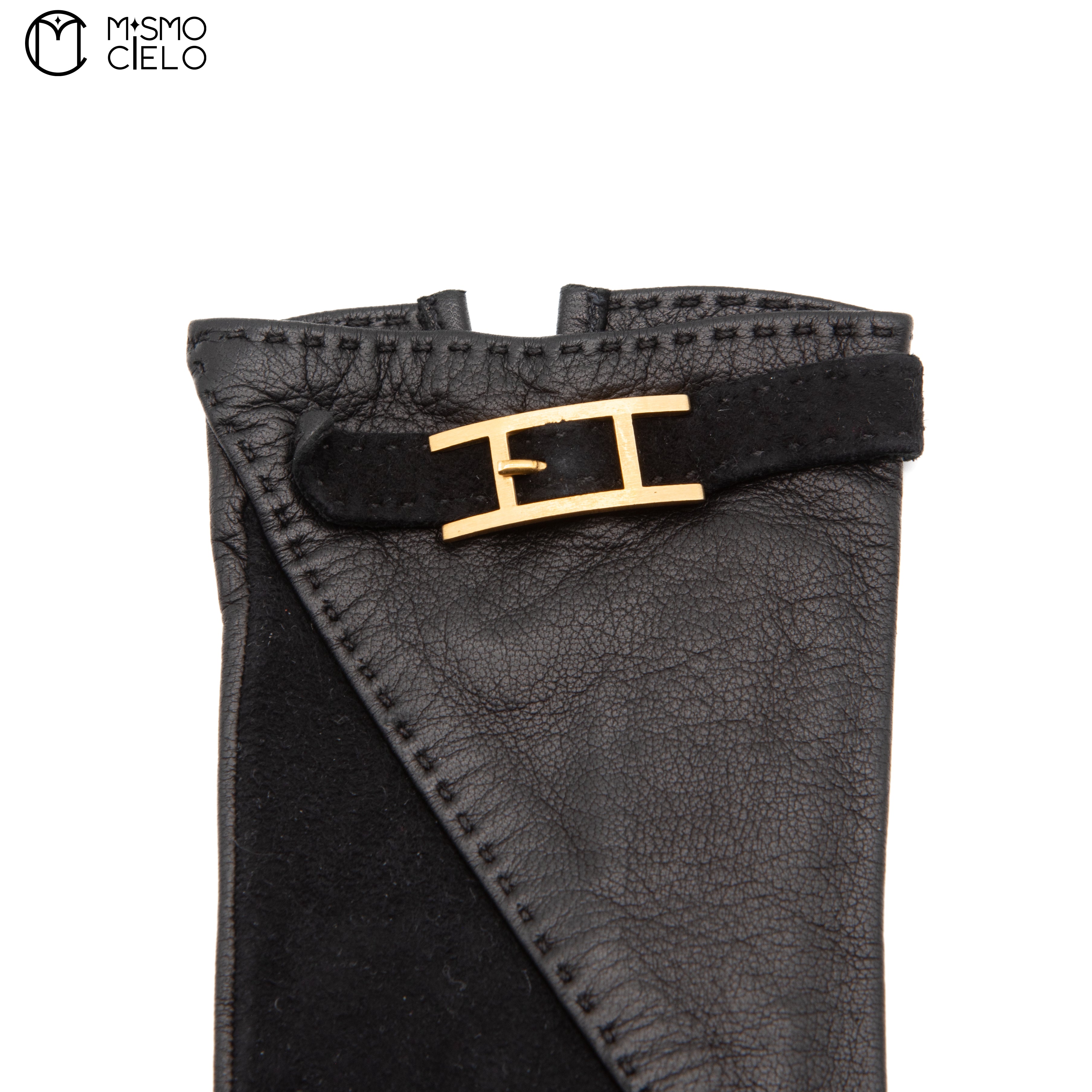 Black Leather Gloves with Gold
