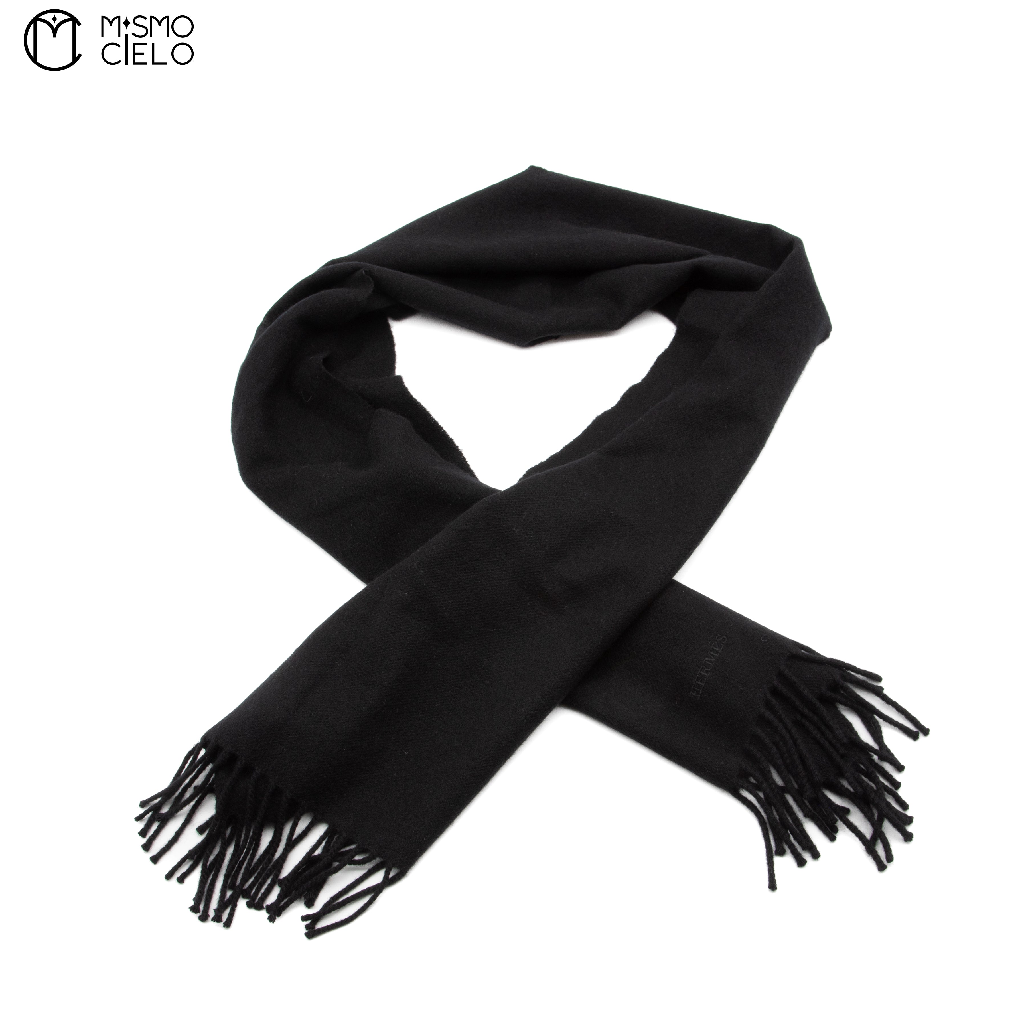 HERMES Black Cashmere Scarf 176 cm