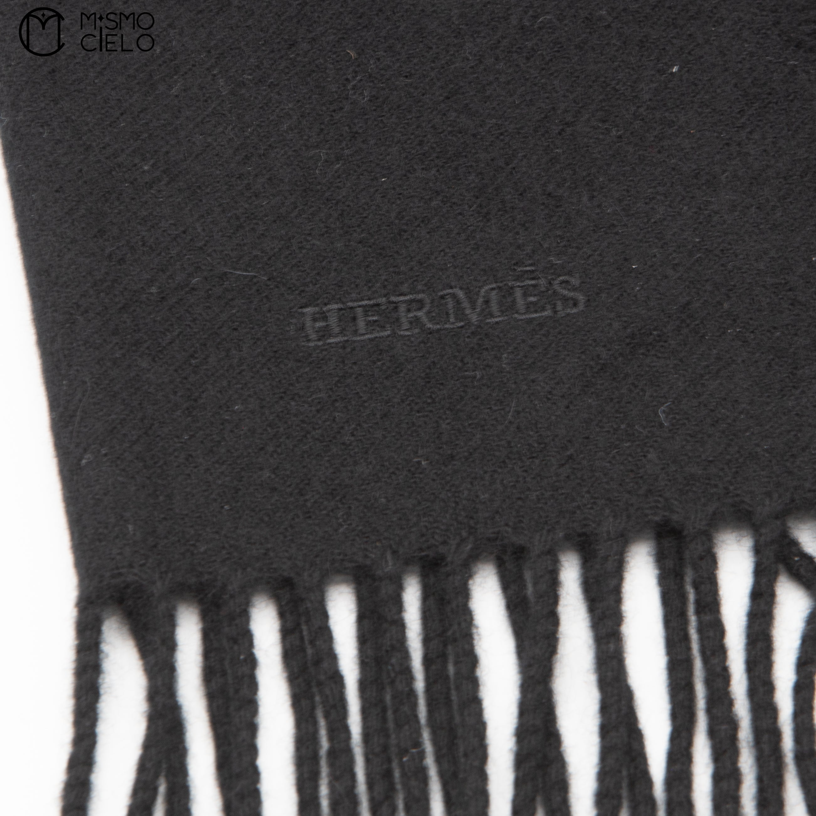 HERMES Black Cashmere Scarf 176 cm