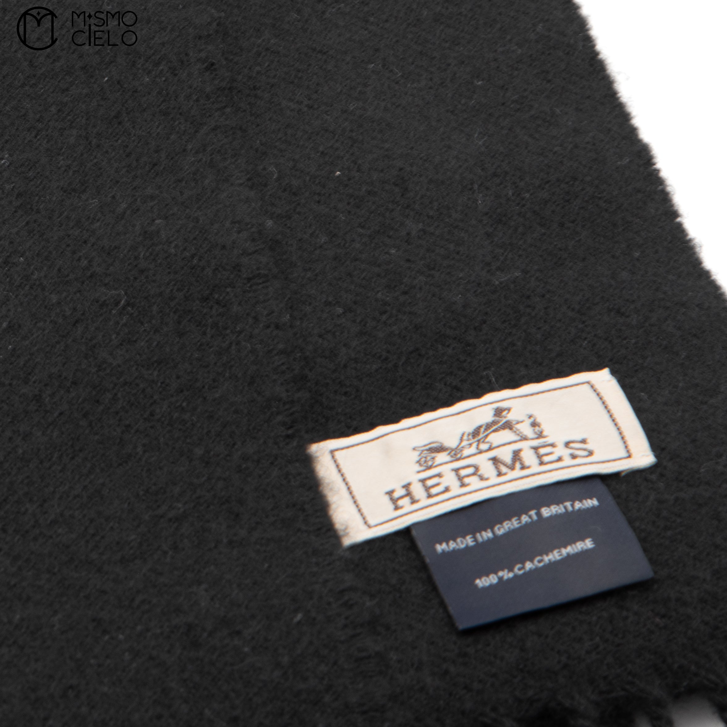HERMES Black Cashmere Scarf 176 cm