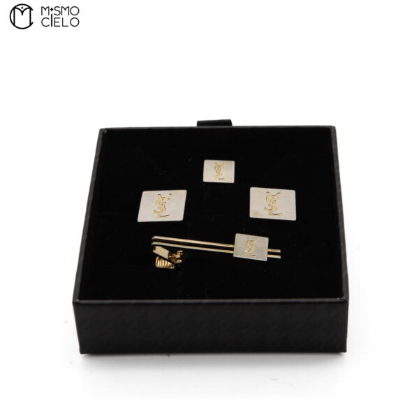 Square Silver and Gold Logo Cufflinks and Tie Pin