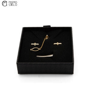 Square Silver and Gold Logo Cufflinks and Tie Pin