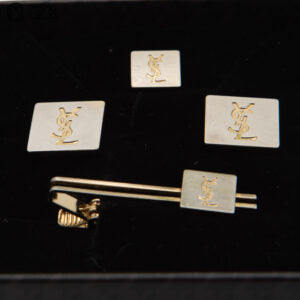 Square Silver and Gold Logo Cufflinks and Tie Pin