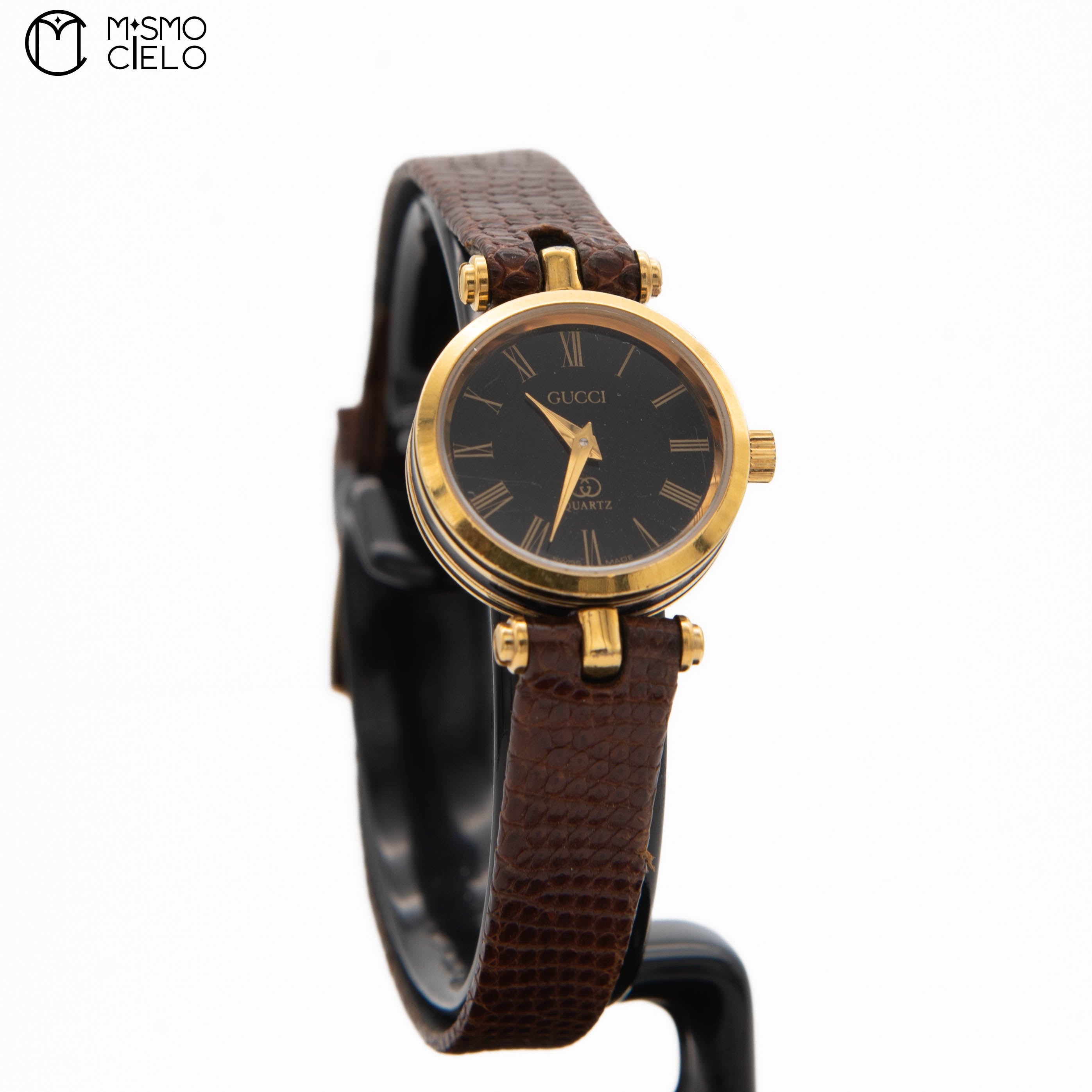 GUCCI Sherry Line Black Face with Brown Strap * #