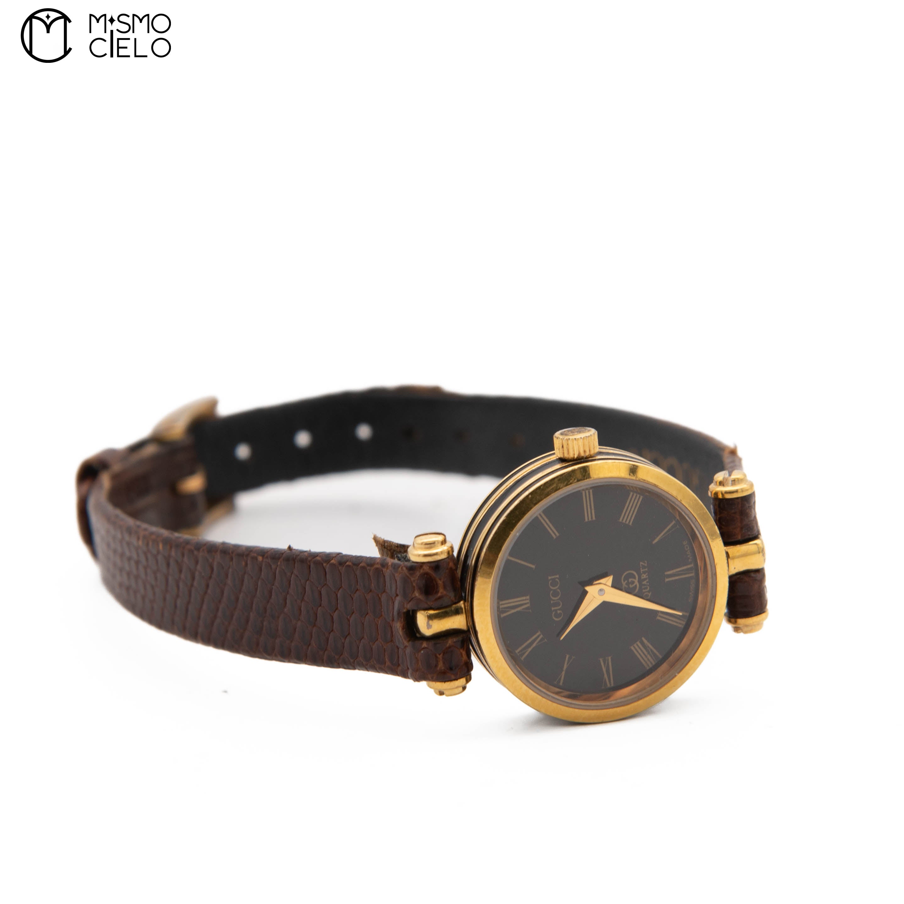 GUCCI Sherry Line Black Face with Brown Strap * #