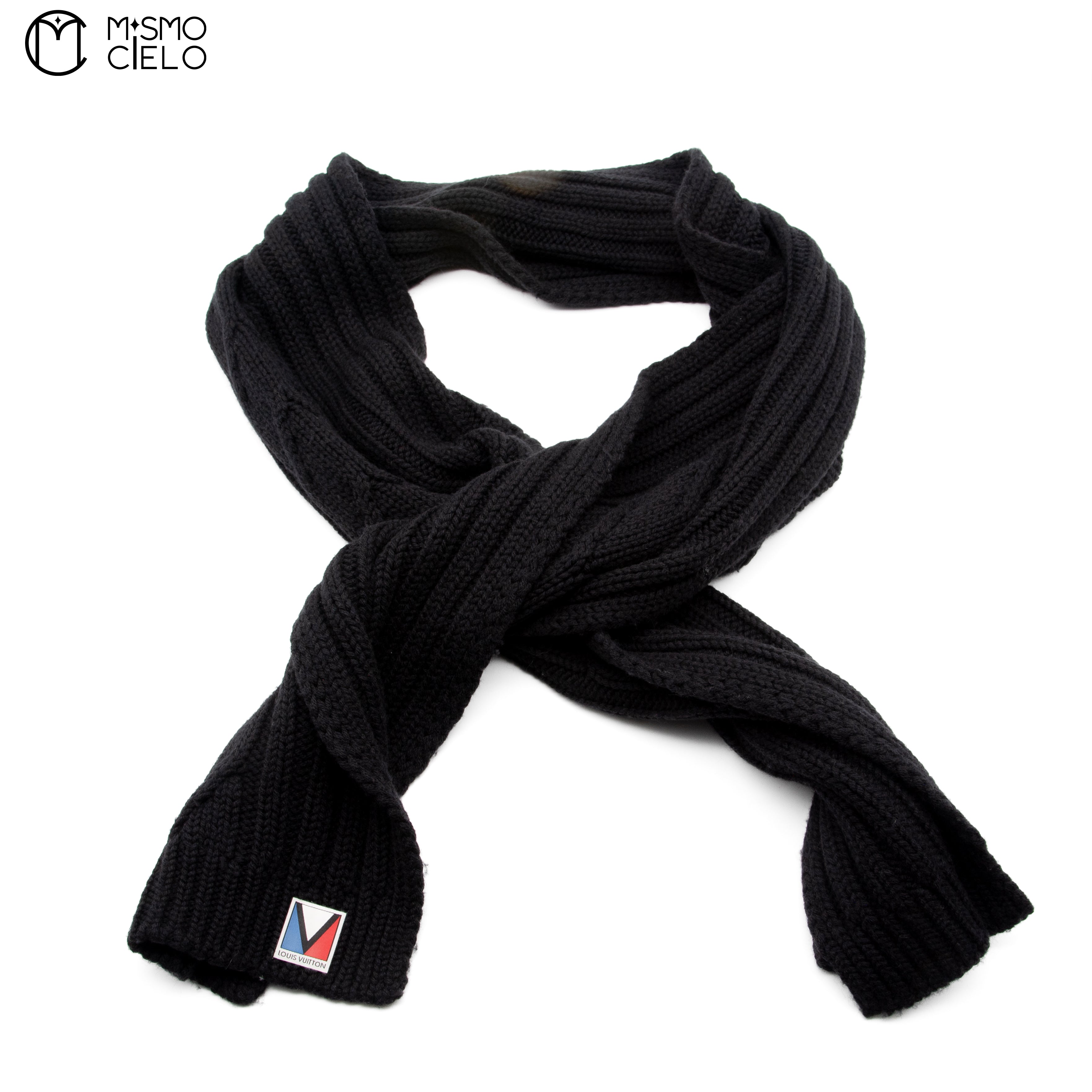 LOUIS VUITTON M75368 Black Gaston Patch Wool Scarf 147 cm