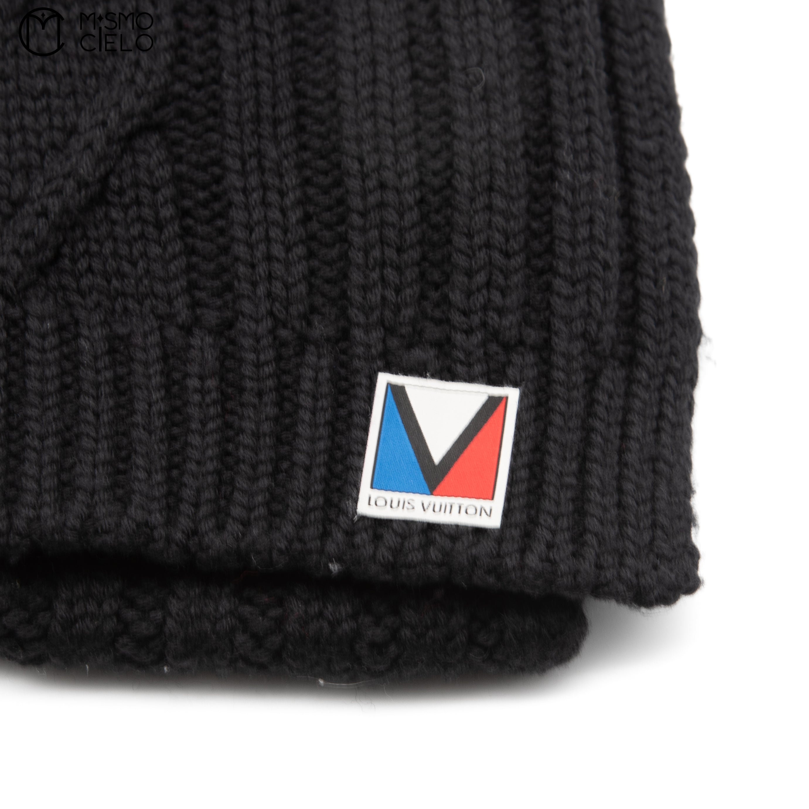 LOUIS VUITTON M75368 Black Gaston Patch Wool Scarf 147 cm