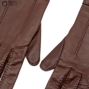 Brown Series Leather Gloves with Gold Buttons