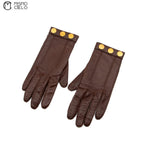 Brown Series Leather Gloves with Gold Buttons
