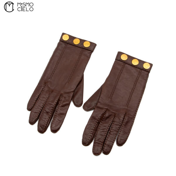 Brown Series Leather Gloves with Gold Buttons