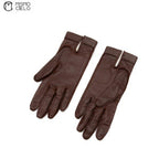 Brown Series Leather Gloves with Gold Buttons