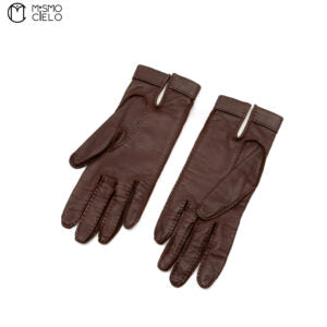 Brown Series Leather Gloves with Gold Buttons