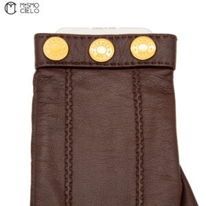 Brown Series Leather Gloves with Gold Buttons